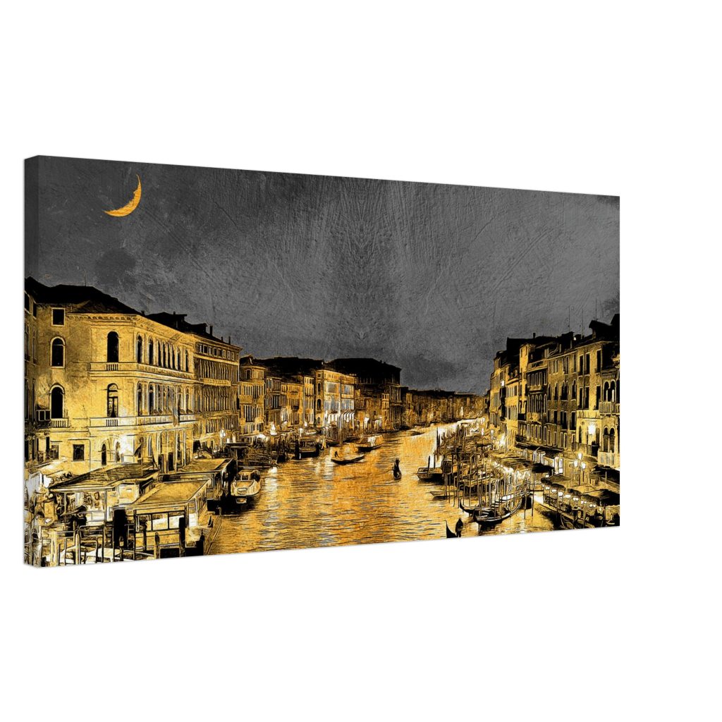 Modern Painting of Golden Night View on the beautiful Venice, Italy
